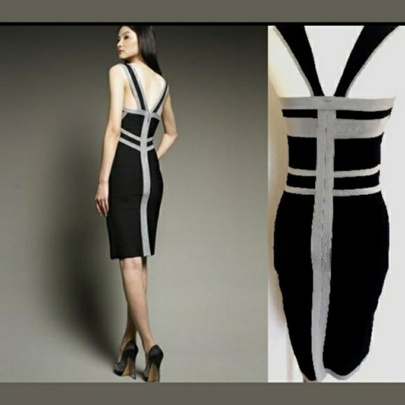Express Dresses & Skirts - Express Bodycon Grey and Black Bandage Dress